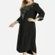 Women's Casual V Neck 3/4 Sleeve Embroidered Midi Dress Black Clothing Wholesale Market -LIUHUA