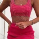 Wholesale Women's Sexy Elastic Fishnet Diamond Decor Plain Crop Cover Up Top Pink Clothing Wholesale Market Liuhua