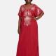 Women's African Embroidery Robe Short Sleeve Kaftan Curved Hem Plus Size Maxi Dress Red Clothing Wholesale Market -LIUHUA
