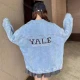 Wholesale Women's Fashion Long Sleeve Back Letter Embroidery Distressed Denim Jacket Light Blue Clothing Wholesale Market Liuhua