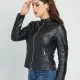 Women's Fashion Collared Zip Up Leather Motorcycle Jacket Black Clothing Wholesale Market -LIUHUA