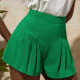 Women's Casual Elastic Waist Pleated Plain Shorts AY246# Forest Green Clothing Wholesale Market -LIUHUA