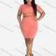Wholesale Women's Sexy Clubwear Round Neck Short Sleeve Cutout Rings Bodycon Plain Dress Pink Clothing Wholesale Market Liuhua