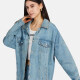 Women's Fashion Plain Button Down Fake Pocket Distressed Denim Jacket Blue Clothing Wholesale Market -LIUHUA