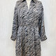 Women's Casual Shirt Neck Zebra Stripe Peplum Midi Dress Gray Clothing Wholesale Market -LIUHUA