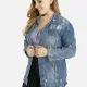 Women's Plus Size Casual Collared Button Ripped Distressed Denim Jacket Blue Clothing Wholesale Market -LIUHUA