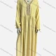 Wholesale Women's Vintage V Neck Long Sleeve Embroidery Trim Maxi Dress Yellow Clothing Wholesale Market Liuhua