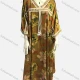 Wholesale Women's Vintage V Neck 3/4 Sleeve Floral Print Tassel Kaftan Dress Green Clothing Wholesale Market Liuhua