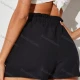 Wholesale Women's Casual Elastic Waist Drawstring Ruffle Trim Plain Shorts AY245# Black Clothing Wholesale Market Liuhua