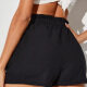 Women's Casual Elastic Waist Drawstring Ruffle Trim Plain Shorts AY245# Black Clothing Wholesale Market -LIUHUA