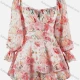 Women's Fashion Long Sleeve Sweetheart Neck Floral Print Tiered Hem Romper Pink Clothing Wholesale Market Liuhua