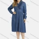 Wholesale Women's Plus Size Button Pleated Casual Knee Length Denim Dress Blue Clothing Wholesale Market Liuhua