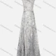 Wholesale Women's Elegant Cap Sleeve V Neck Pearl Appliques Embroidery Maxi Evening Dress Gray Clothing Wholesale Market Liuhua