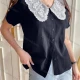 Wholesale Women's Peter Pan Collar Short Sleeve Guipure Lace Button Down Blouse AY146# A16# Clothing Wholesale Market Liuhua