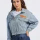 Women's Fashion Label Button Front Crop Denim Jacket Light Blue Clothing Wholesale Market -LIUHUA