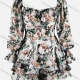 Women's Fashion Long Sleeve Sweetheart Neck Floral Print Tiered Hem Romper Dark Green Clothing Wholesale Market Liuhua