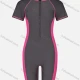 Wholesale Women's Athletic One Piece Short Sleeve Zipper Front Contrast Color Kneeskin Professional Swimsuit Gray Clothing Wholesale Market Liuhua