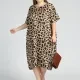 Women's Round Neck Short Sleeve Allover Leopard Print Plus Midi Dress Multi-color Clothing Wholesale Market -LIUHUA