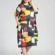 Women's Round Neck Short Sleeve Allover Geo Print Plus Midi Dress Multi-color Clothing Wholesale Market -LIUHUA