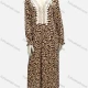Wholesale Women's Casual V Neck Leopard Print Tassel Embroidered Trim Maxi Dress Green Clothing Wholesale Market Liuhua