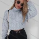 Wholesale Women's Plain Turtleneck Cable Knit Crop Sweater Gray Blue Clothing Wholesale Market Liuhua