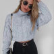 Women's Plain Turtleneck Cable Knit Crop Sweater Gray Blue Clothing Wholesale Market -LIUHUA