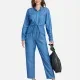 Women's Plus Size Long Sleeve Plain Denim Jumpsuits With Belt Blue Clothing Wholesale Market -LIUHUA