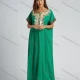 Wholesale Women's Sequin Embroidery Trim Ruffle Hem Batwing Sleeve Maxi Kaftan Cadmium Green Clothing Wholesale Market Liuhua