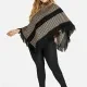 Women's Zip Collar Houndstooth Print Fringe Trim Knit Poncho Camel Clothing Wholesale Market -LIUHUA