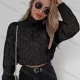 Wholesale Women's Plain Turtleneck Cable Knit Crop Sweater Black Clothing Wholesale Market Liuhua