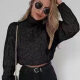 Women's Plain Turtleneck Cable Knit Crop Sweater Black Clothing Wholesale Market -LIUHUA