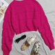 Women's Solid Bateau Neck Long Sleeve Crop Sweater Rose Red Clothing Wholesale Market -LIUHUA