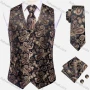 Wholesale Men's Formal Paisley Print Silky Waistcoat With Necktie & Kerchief & Cufflinks 4-piece Set preview