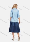 Wholesale Women's Casual Long Sleeve Button Down Light Wash Denim Shirt With Flap Pockets - Liuhuamall