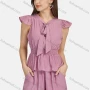 Wholesale Women's Casual Plain Tie Neck Peplum Shirred Top 2-piece Set 28528# preview