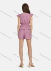 Wholesale Women's Casual Plain Tie Neck Peplum Shirred Top 2-piece Set 28528# - Liuhuamall