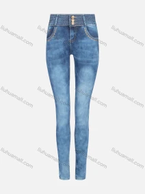 Wholesale Women's Casual Skinny Embroidered Five Pockets Plain Long Jean, LIUHUA CLOTHING WHOLESALE