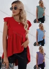 Wholesale Women's Plain Petal Crew Neck Ruffle Sleeve High Low Hem Tunic B1020X# - Liuhuamall