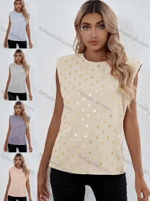 Wholesale Women's Casual Polka Dot Round-Neck Sleeveless Blouse B1003#, LIUHUA CLOTHING WHOLESALE