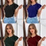 Wholesale Women's Round Neck Ruffle Sleeve Plain Casual Blouse B1006X# preview
