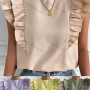 Wholesale Women's Fashion Round Neck Ruffle Sleeve Lace Up Plain Blouse LQX2688X# preview