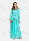 Wholesale Women's Casual Poet Sleeve Pearl Decor Lace Up Plain Maxi Dress - Liuhuamall
