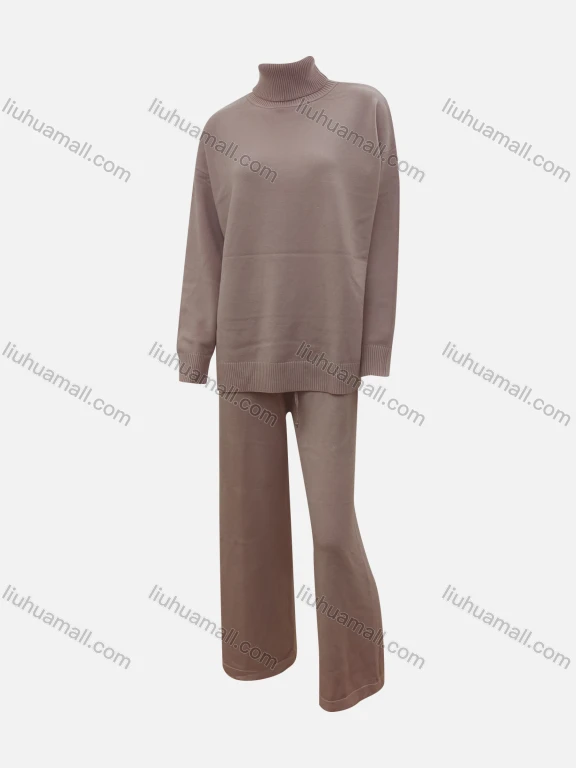 Wholesale Women's Casual Plain Turtleneck Drop Shoulder Pullover Sweatshirt & Pants 2-Piece Set