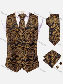 Wholesale Men's Formal Single Breasted Silky Waistcoat With Necktie & Kerchief & Cufflinks 4-piece Set, LIUHUA CLOTHING WHOLESALE
