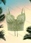 Wholesale Women's Sexy Spaghetti Strap Swiss Dot Print Tie Front Crop Cami Tops AY106# - Liuhuamall
