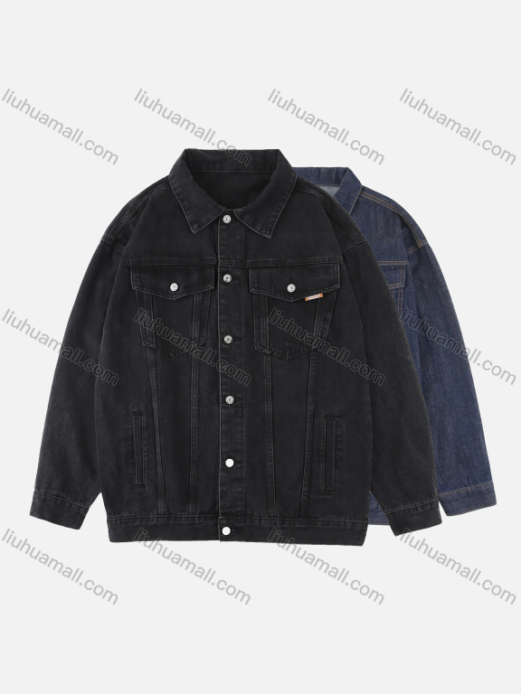 Wholesale Men's Plus Size Button Open Front Basics Denim Jacket With Flap Pockets 8301