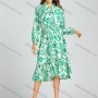 Wholesale Women's Casual Tie Neck Shirt Sleeve High Low Hem Allover Print Loose Fit Knee Length Dress 2010# preview