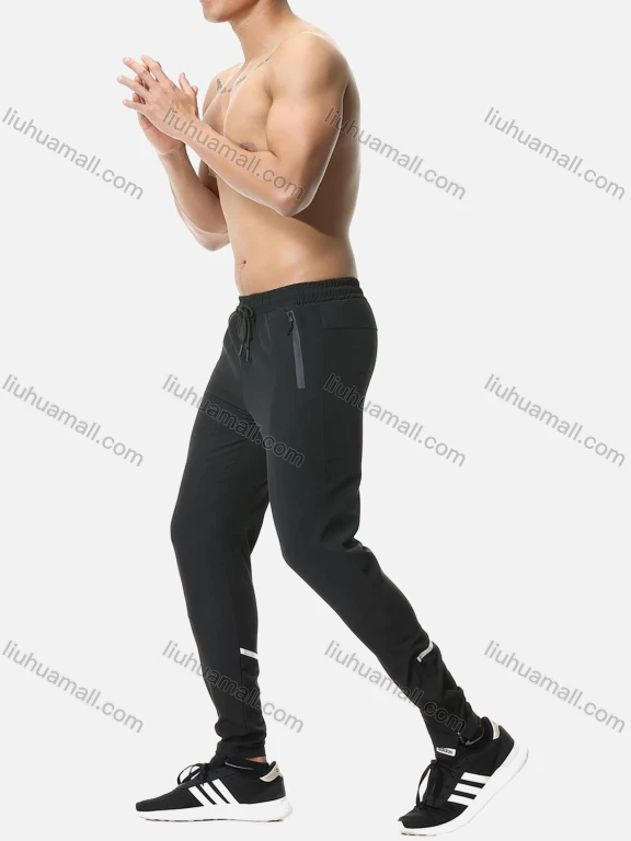 Wholesale Men's Casual & Sporty Plain Elastic Waist Zipper Pockets Ankle Length Joggers 202054#