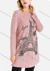 Wholesale Women's Casual Round Neck Eiffel Tower Print Long Rib-Knit Tunic - Liuhuamall