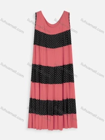 Wholesale Women's Casual Sleeveless Polka Dots Print Splicing Maxi Tank Dress 306#, LIUHUA CLOTHING WHOLESALE